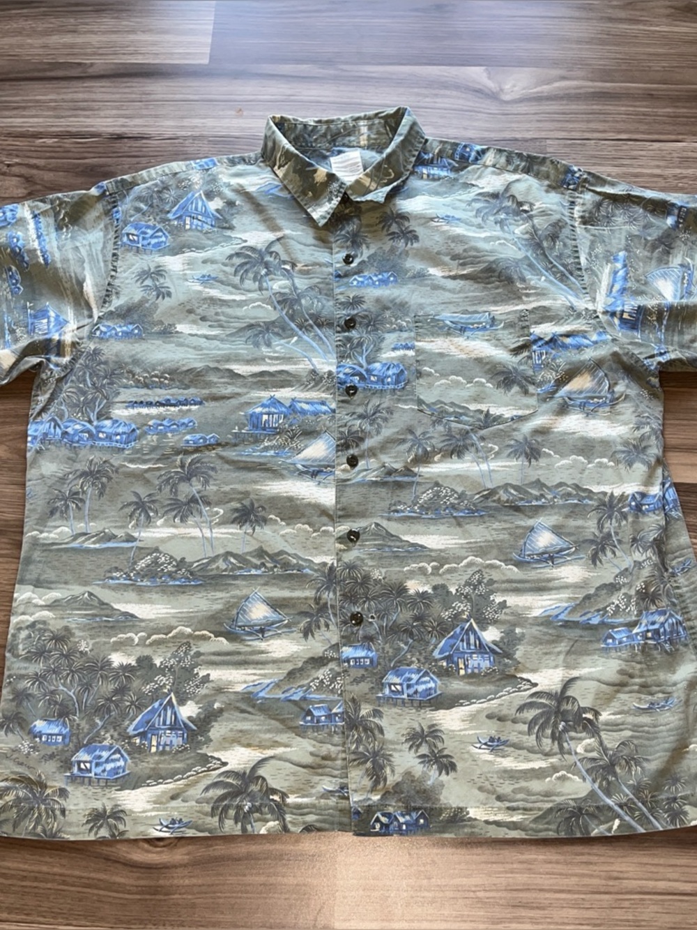VINTAGE J Crew Shirt Men XL Green Hawaiian Camp Aloha Sailboat Y2K Resort Loose*